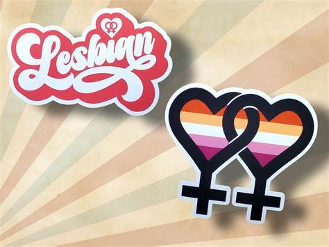 Lesbian Sticker Pack Lesbian Symbol Sticker Groovy Retro Lesbian Sticker Lesbian Flag