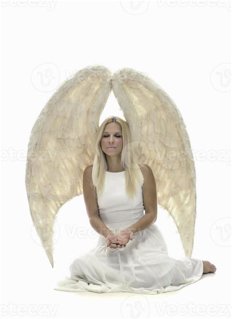 Portrait Of Beautiful Blonde Woman With Angel S Wings Angel With Long Curly Hair 16606729 Stock