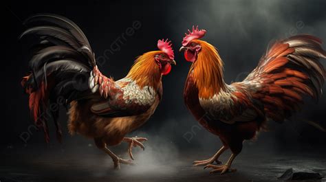 Brightly Lit Portrait Of Two Roosters Facing One Another Background