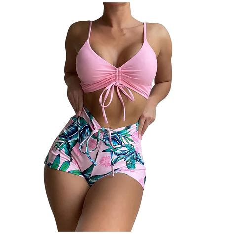 Vsssj Swimsuits For Women High Waisted Leaves Printed Ruched Two Piece Bikini Set Drawstring