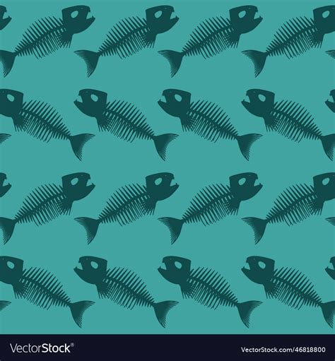 Seamless Pattern With Fish Skeletons Endless Vector Image