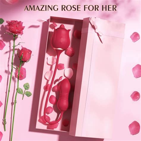Rose Toy Vibrator For Woman 3 In 1 Clitoral Stimulator Tongue Licking Thrusting G Spot Dildo