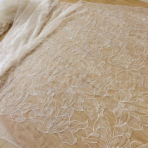 flower embroidery lace fabric ivory floral tulle fabric  etsy