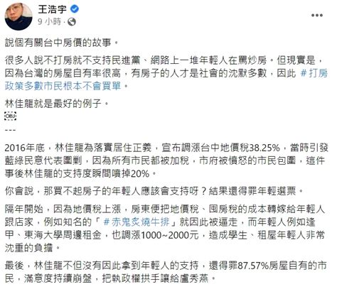 [新聞] 打房真的會沒票王浩宇曝「林佳龍落選」主因 落實居住正義 看板hatepolitics Ptt網頁版