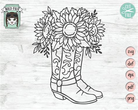 Cowboy Boots SVG File Cowboy Boots With Sunflowers SVG File Etsy Finland