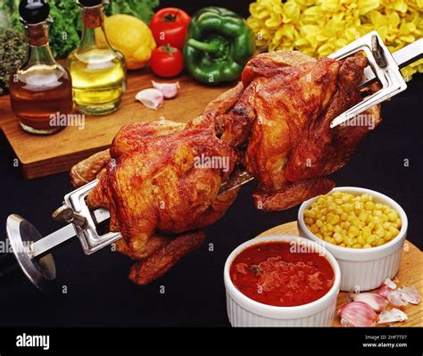 Roast Chicken And Garnish Stock Photo Alamy