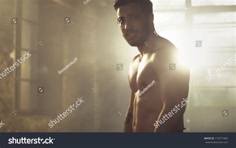 Стоковая фотография 718777405 Handsome Shirtless Man Naked Muscular Torso Shutterstock