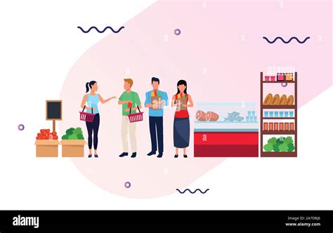 Grocery Stores With People Characters Stock Vector Image Art Alamy