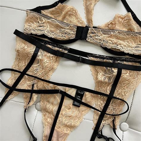 Nwot High Neck Gold Lace And Black Strappy Lingerie Depop