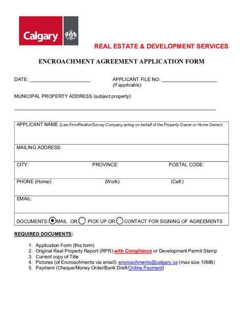 Fillable Online ENCROACHMENT AGREEMENT APPLICATION FORM Fax Email Print