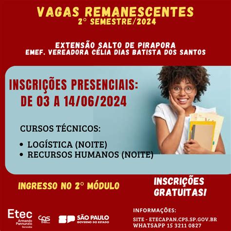 Vagas Remanescentes 2º semestre 2024 Classe Descentralizada em