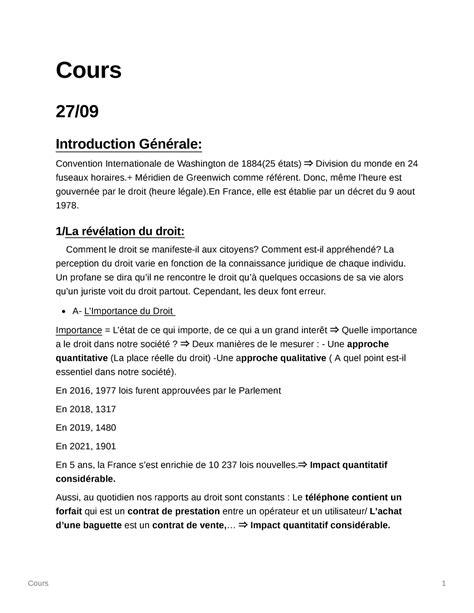 Cours Intro Au Droit De Mr Lecuyer Cours Introduction G N Rale