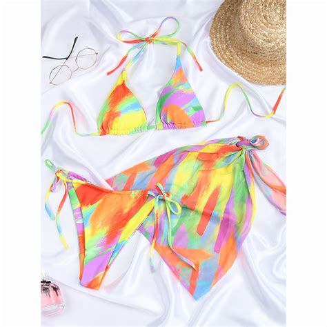Colour Tie Dye Triangle Pieces Bikini Swimsuits Cover Up Hangzhou Sunra Fashion Co Ltd