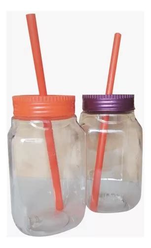 Tarro Tipo Mason Jar Con Tapa Y Popote De 470 Ml