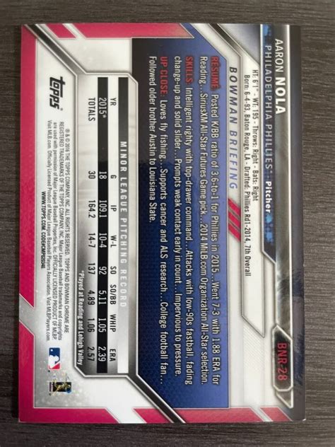 Topps National Bowman Chrome Rc Rookie Prism Refractor Aaron Nola