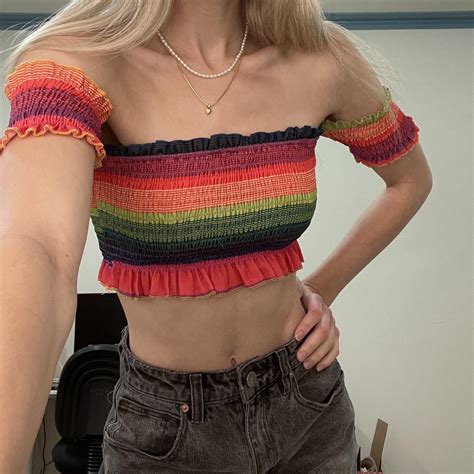 Colourful Ruched Boob Tube With Sleeves Bright Depop