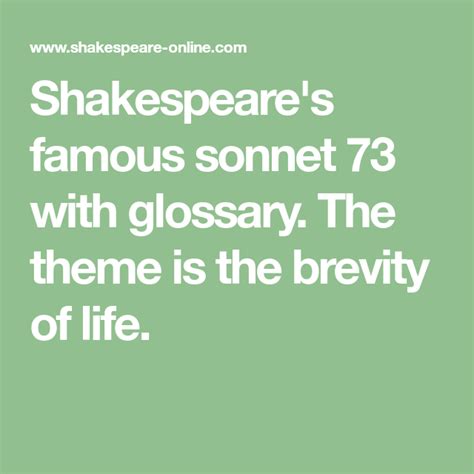 Shakespeares Famous Sonnet 73 With Glossary The Theme Is The Brevity