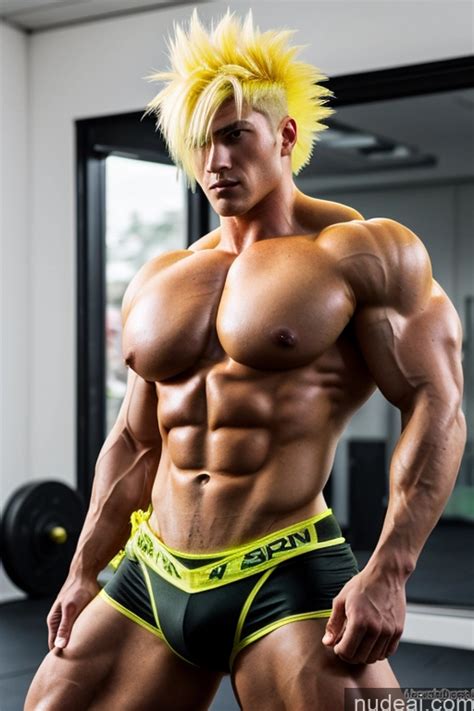 Nude Ai Image For Arafed Male Bodybuilder With Yellow Hair And No