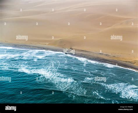 namibia walvis bay atlantic meets namib desert aerial view stock
