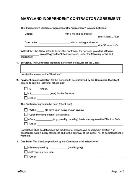 Free Maryland Independent Contractor Agreement Pdf Word