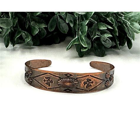 vintage copper cuff bracelet  southwestern stamped design etsy