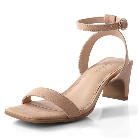 Ankis Nude Heels Women S Square Open Toe Ankle Strap Low Block Chunky