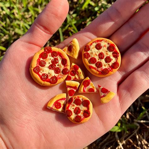 Miniature Pizza With Slices For Dollhouse Mini Polymer Clay Foods Heart