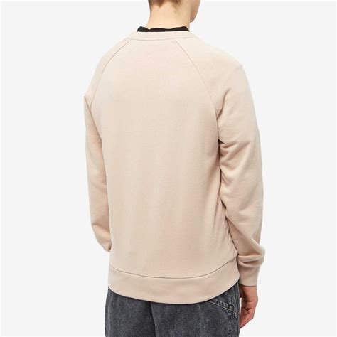 Balmain Men S Flock Foil Paris Logo Crew Sweat In Nude Taupe Balmain