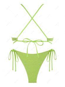 Zaful Criss Cross Metallic Sparkle Glitter Star Shaped Bikini Swimwear In Green Zaful