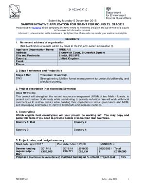 Fillable Online Application Form For Darwin Initiative Main Project