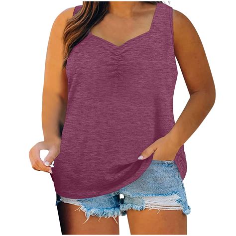 Rqyyd Plus Size Women S Sexy Sweetheart Neck Sleeveless T Shirts Solid