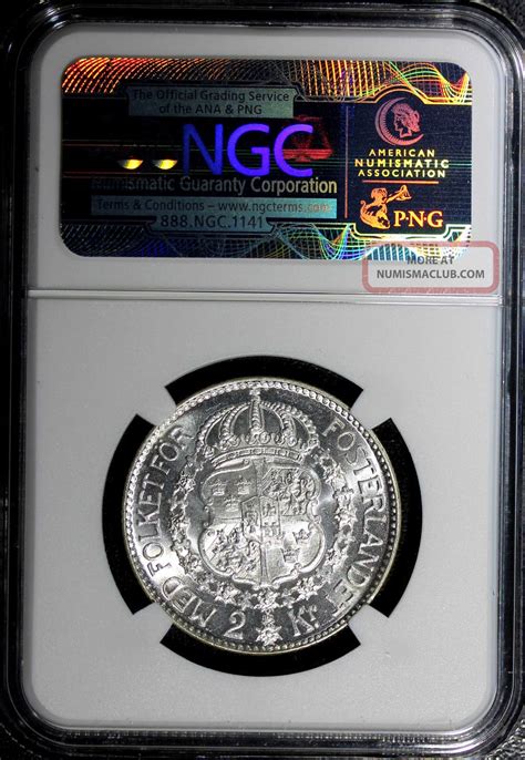 Sweden Silver Gustaf V G Kronor Ngc Ms Low Mintage Km