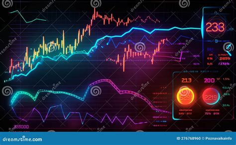 Stock Market Chart Glowing On Dark Background Growth Stock Diagram