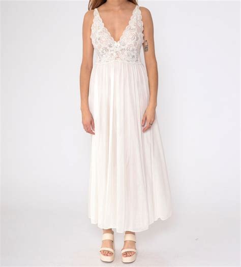 White Lingerie Nightgown S Sheer Lace Slip Dress Br Gem