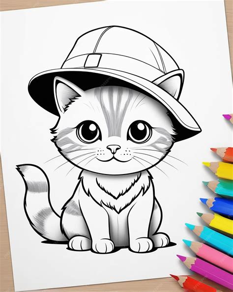 Adventurous Cat Coloring Page | Premium AI-generated image