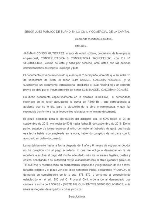 22 Demanda monitorio ejecutivo SEÑOR JUEZ PÚBLICO DE TURNO EN LO