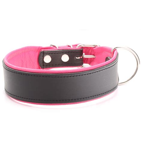 Large Collier Pour Chien En Cuir Noir Et Rose Rembourré