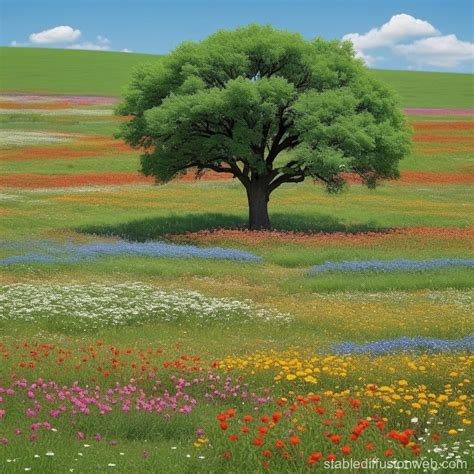 Scenic Plains With Blooming Trees And Flowers Stable Diffusion Online