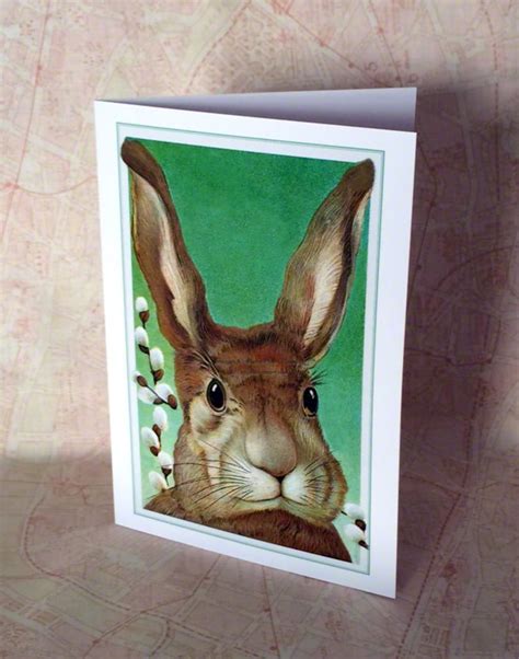 Easter Bunny Card Rabbit With Pussy Willows Repro Greeting Etsy