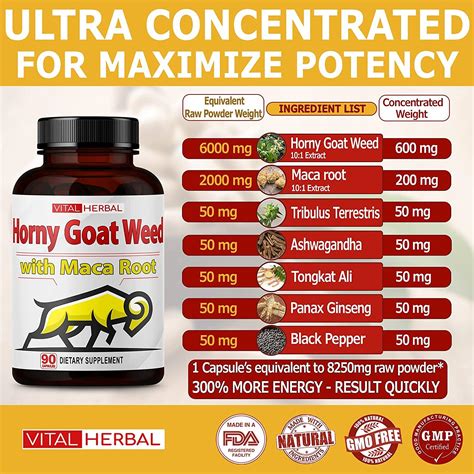 Horny Goat Weed Capsules 8250mg Maximum Strength With Maca Tribulus Ashwagandha Tongkat Ali