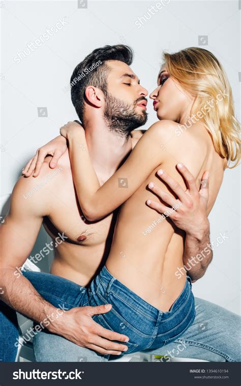 Nude Blonde Woman Looking Shirtless Boyfriend Foto Stok Shutterstock