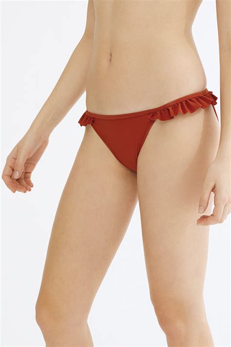 Turuncu Tuva Frill Side Bikini Altı Turuncu Penti