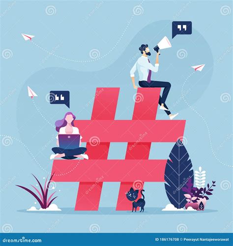 Group of People with Hashtag Icon-Social Media Marketing Concept Stock