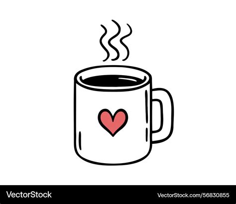 Mug Of Hot Drink With Cute Doodle Heart Isolated Vector Image