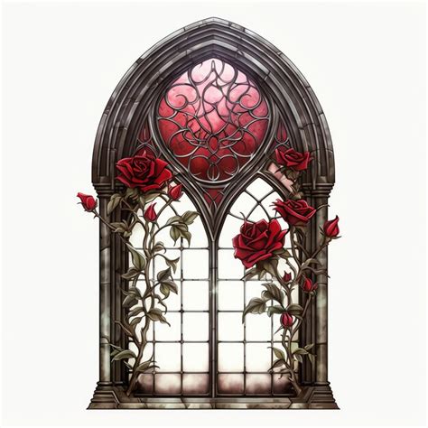 Wundersch Ne Gotische Rosen Gothic Window Clipart Illustration