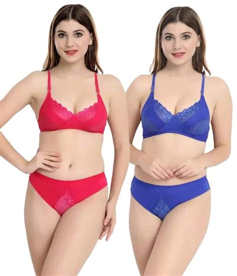 Buy PIBU Trendy Style Red Blue Bra Panty Set For Women Lingerie Set Pack Of 2 Online At Best