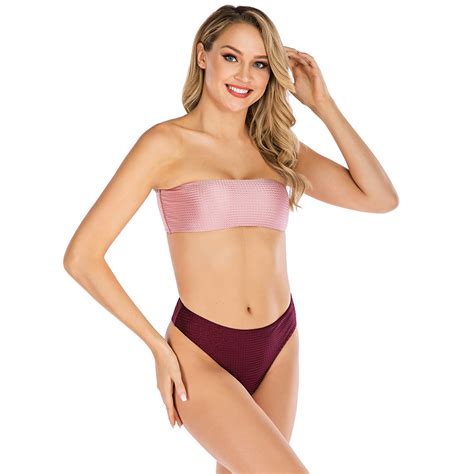 Special Fabric Sexy Glitter Push Up Bandeau Bikini High Cut Bikini