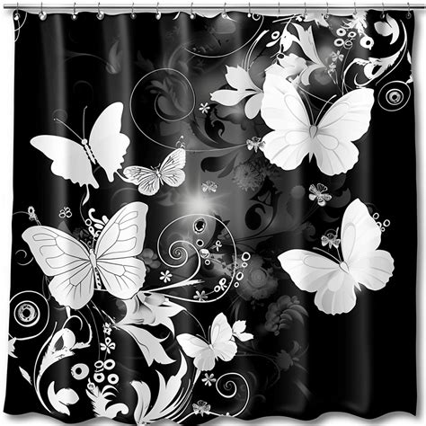 Black And White Butterfly Swirl Pattern Shower Curtain Elegant Design