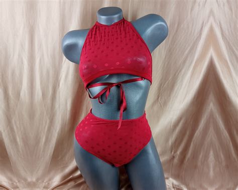 Red Dot See Through Romantic Lingerie Set Of Halter Bralette And Panties For Wom Intimates Sleep
