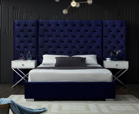 Grande Upholstered Bed In Navy Velvet Fabric By Meridian